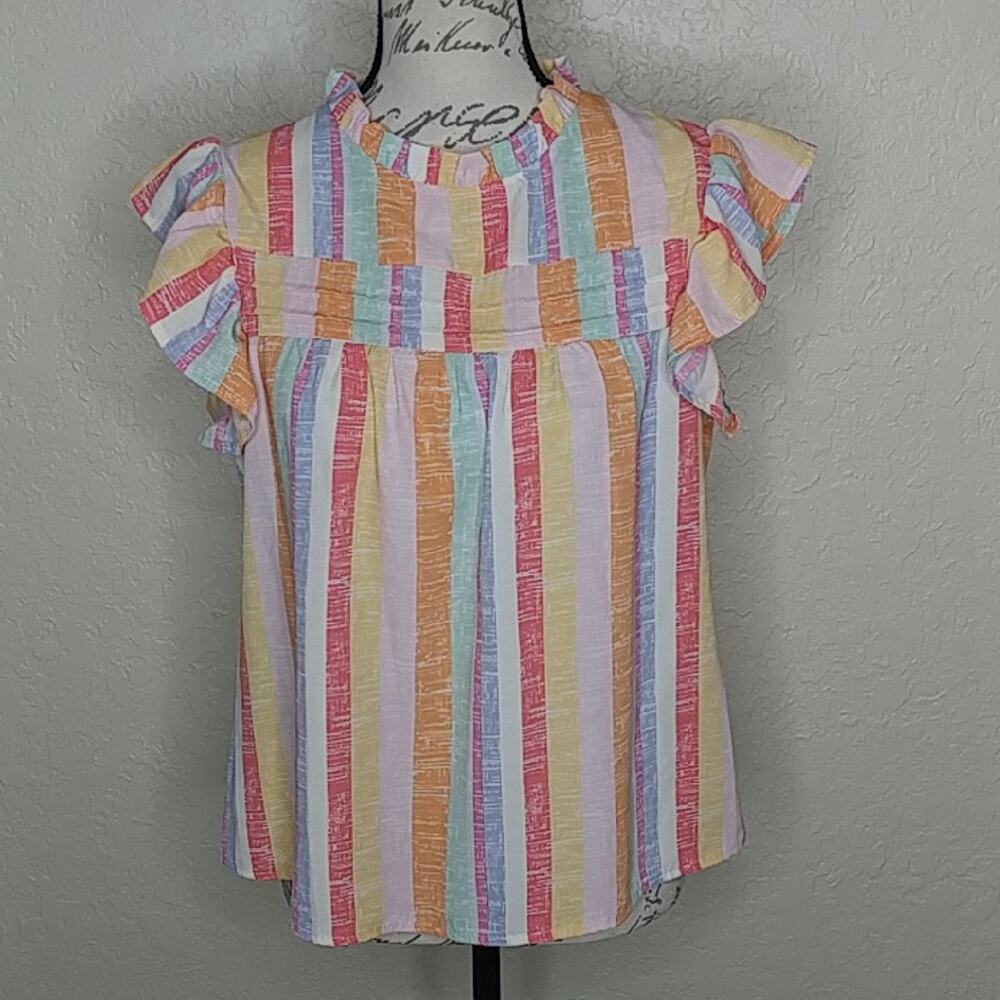 Multicolored Striped Top With Ruffle Detail Size S‎